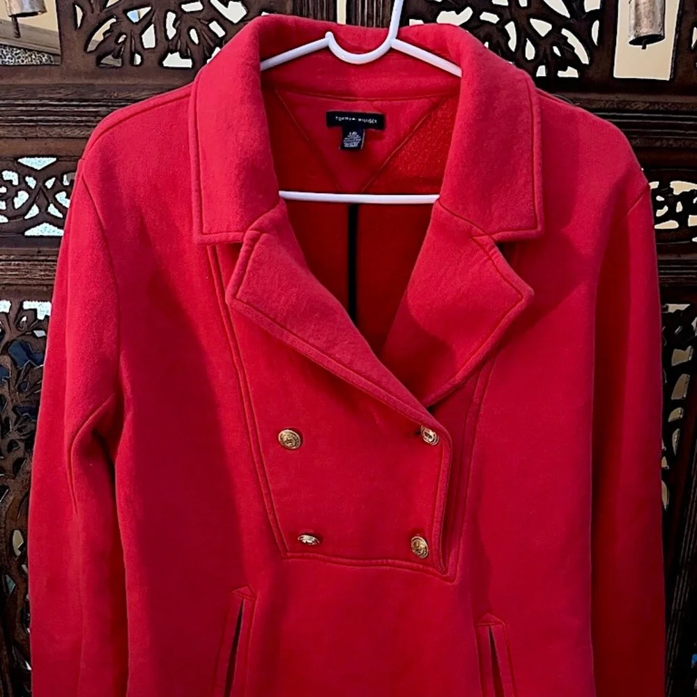 TOMMY HILFIGER RED DOUBLE BREASTED SWEATSHIRT WITH POCKETS LARGE - Picture 1 of 5
